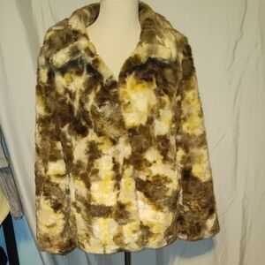 Day Trip Faux Fur Calico Color Brown White Yellow Size Large